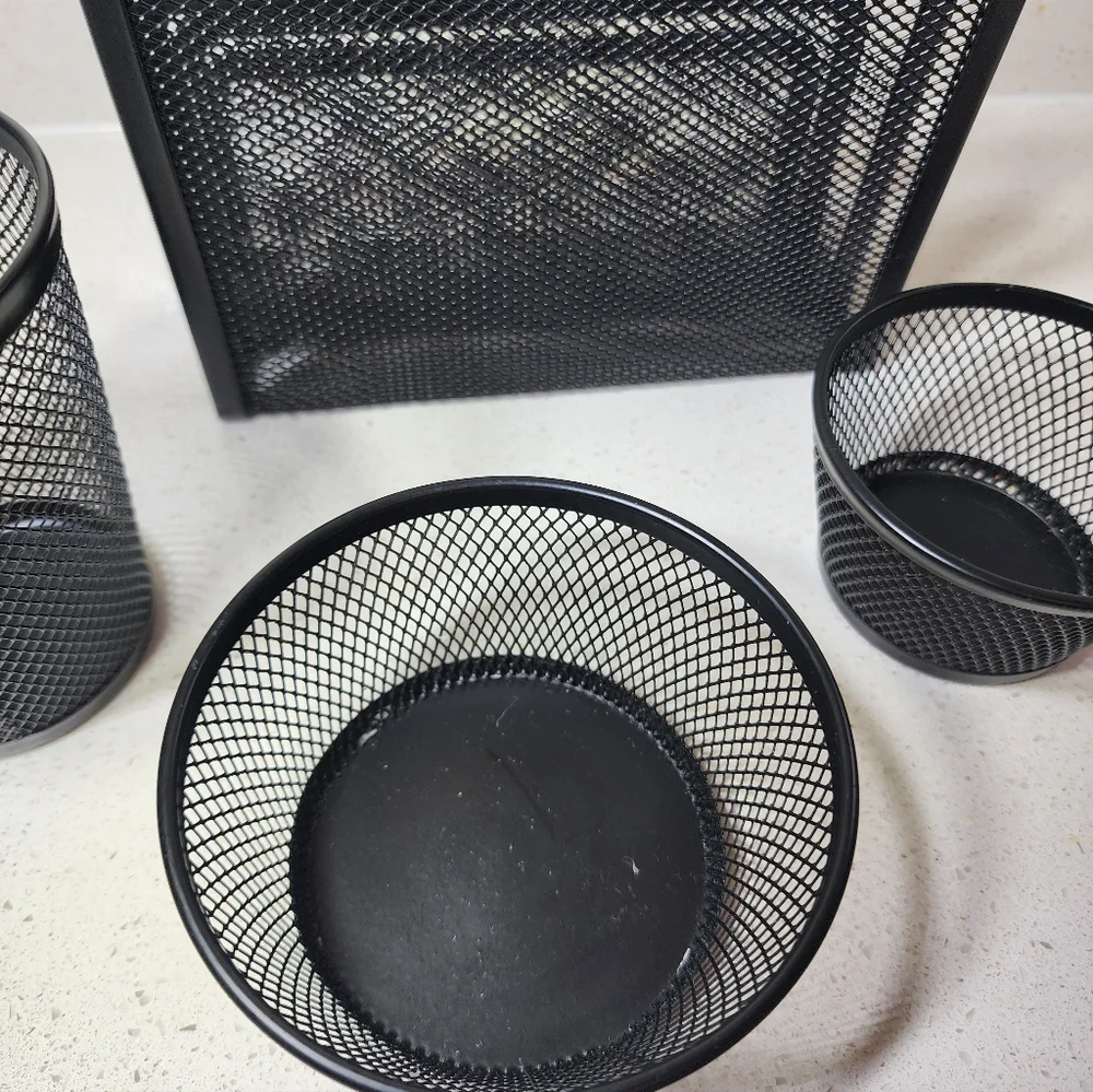 Black Mesh Metal Desk Organizer Set
